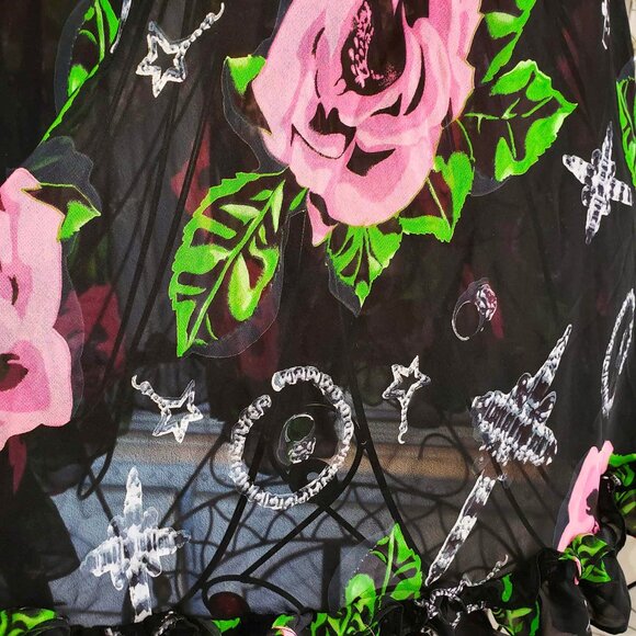 Vintage Betsey Johnson Slip Dress Y2K Black Floral Rose Jewelry Print Babydoll M - Picture 7 of 15